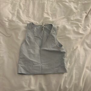 Light Blue V-Neck Ribbed Athleta Workout Top